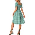 thumbnail image 3 of INSPIRE CHIC Robe Smockée pour Femme à Carreaux Vichy, Encolure Carrée, Manches Courtes, Décontractée, Vert P, 3 of 5