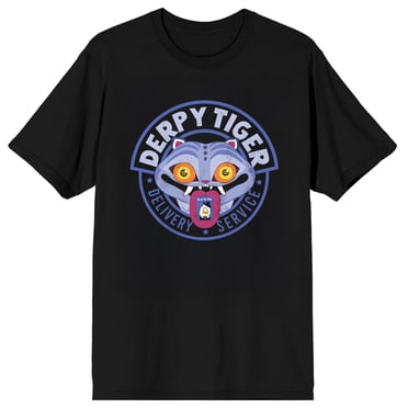 KPop Demon Hunters Derpy Tiger Delivery Service Adult Black Crew Neck Short Sleeve T-shirt