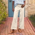 thumbnail image 2 of Women's Linen Pants - High Waisted Flare Wide Leg Capri Work Pants with Pockets, 2 of 6
