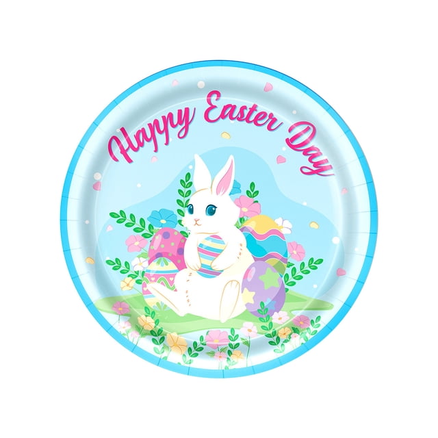 Yhmxh Easter Bunny Happy Easter Rabbits Party Plates Supplies, Easter Party Tableware Decorations Disposable Paper Plates Dessert Plate Napkins Cups for Spring Birthday Baby Shower