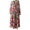 thumbnail image 5 of Robe Maxi Bohème à Manches Longues, Col en V, Florale, Tunique Ample, Caftan, Robes pour Femmes, Plage, Vacances, Robe Longueur, Robes d'Été, Grande Taille, 5 of 5