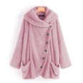 thumbnail image 2 of B91xZ Veste pour Femme Hiver Mode Courte en Peau Lainée Duveteuse avec Capuchon, Rose P, 2 of 4