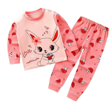 XIMIN Toddler Baby Girls 2 Piece Pajamas Sleep Sets Cute Cartoon Bunny Print Long Sleeve Bath Robe Sleepwear 𝐏js Cotton Loungewear Outfits