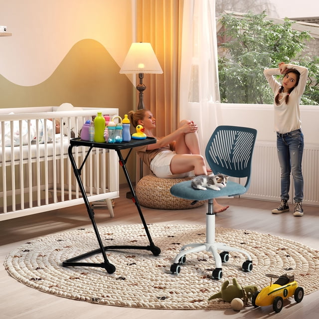 Homy Casa Adjustable Kids Desk and Chair Set, Foldable Game Table with Soft Top and Swivel Chair with Wheels