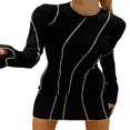 thumbnail image 1 of Women Casual Bodycon Dress Contrast Color Crew Neck Long Flare Sleeve Ribbed One-Piece Dress, 1 of 5