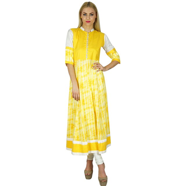 Bimba Kurta Anarkali Jaune pour Femmes Kurti Personnalisé Blouse en Coton Robe Ethnique Indienne