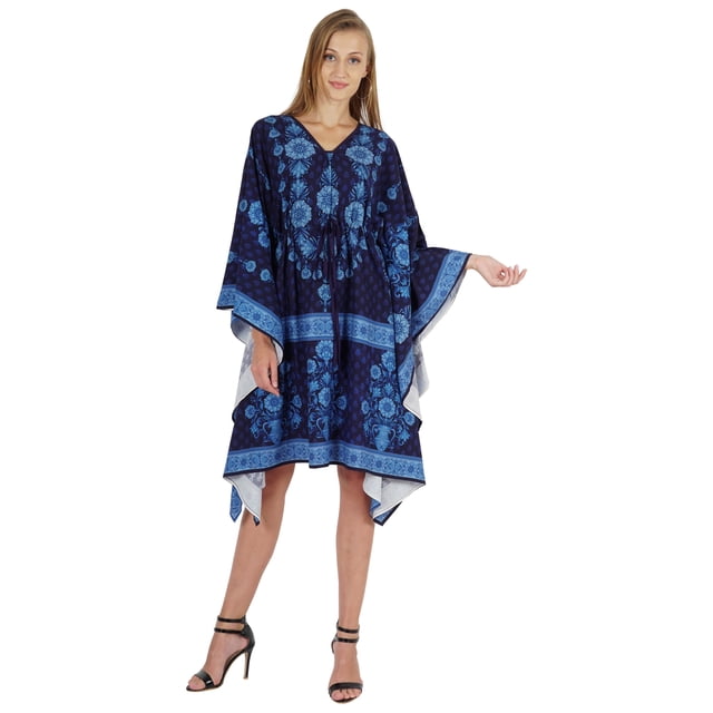 Bimba Robe Caftan Imprimée Maxi Robe Robe pour Femmes Tenue de Plage Courte Couvre-Maillot