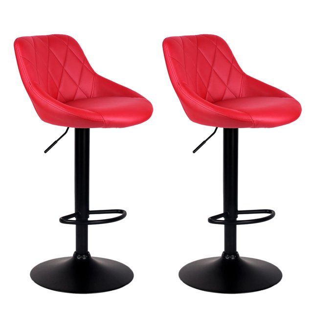 Bronte Living Leatherette Bar Stool with Adjustable Height, 360 Swivel Design, Floor Protection and Pedestal Base with Footrest - Series Janice - Set of 2