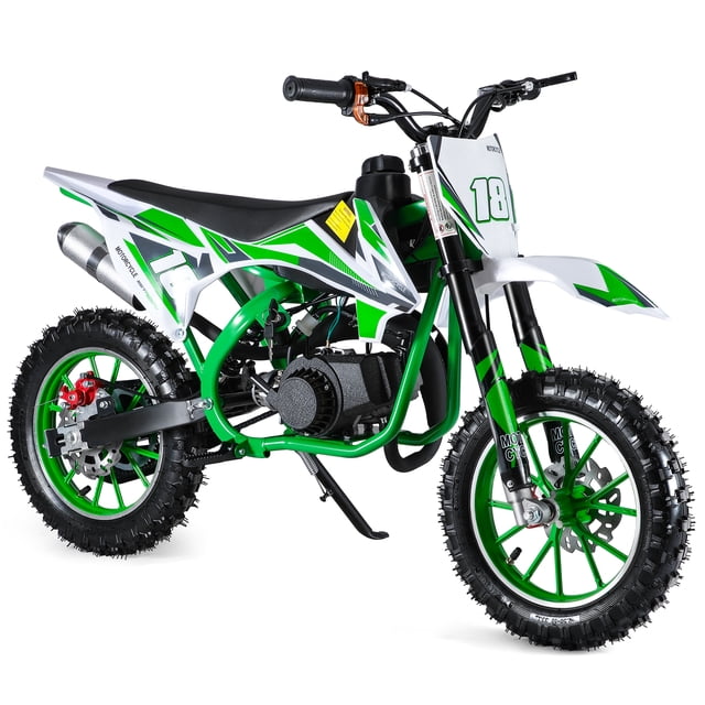 49cc 2-Stroke Gas Power Motocross, Off Road Mini Motorcycle, Pocket Motorbike with Front Rear Disc Brakes (Green)