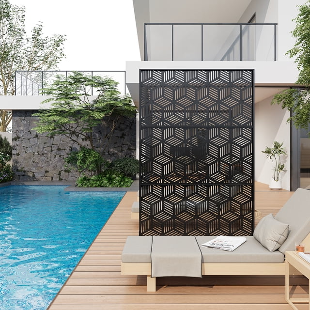 Edtara Outdoor Privacy Screen, Laser Cut Metal Divider Panel with Tropical Leaf Design, Freestanding and Weatherproof for Patio, Deck, Backyard, or Balcony