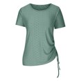 thumbnail image 4 of Besolor Tuniques d'Été pour Femmes, Col Rond Tendance, Manches Courtes, Chemises à Œillets, Blouse Décontractée avec Cordon de Serrage, 4 of 6
