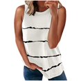 thumbnail image 1 of MRULIC T-Shirts pour Femmes Mode T-shirt Sans Manches Ample Col Rond Imprimé Rayé Hauts T-Shirts pour Femmes Blanc + US:4-6, 1 of 3