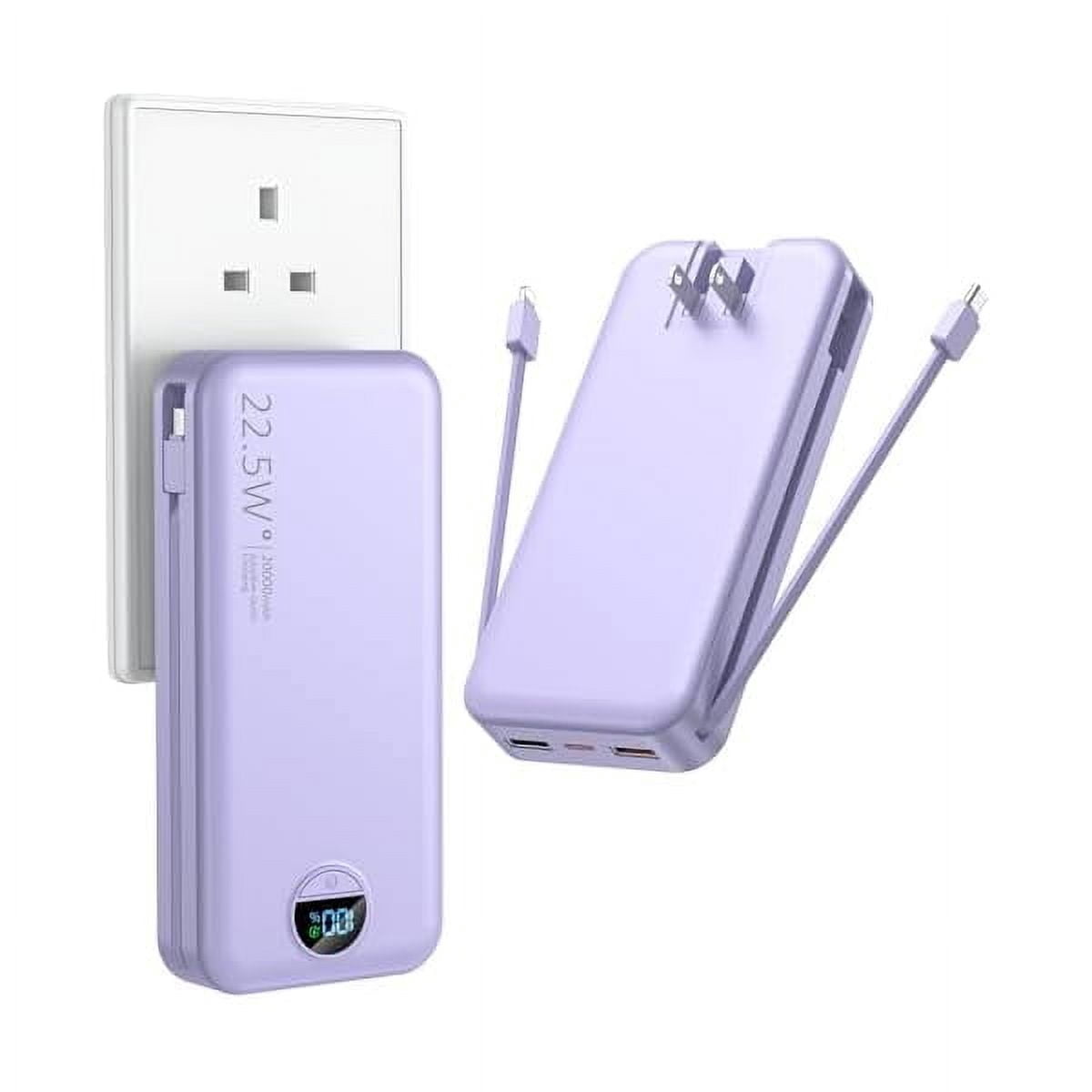 Portable Charger with Wall Plug, 20000mAh USB C Power Bank Fast Charging, External Battery Pack with Built in Cables, Digital Display, 5 Output 2 Input for iPhone Android Cell Phone Tablet