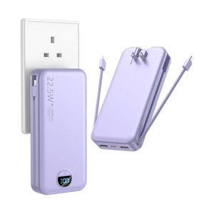 Portable Charger with Wall Plug, 20000mAh USB C Power Bank Fast Charging, External Battery Pack with Built in Cables, Digital Display, 5 Output 2 Input for iPhone Android Cell Phone Tablet