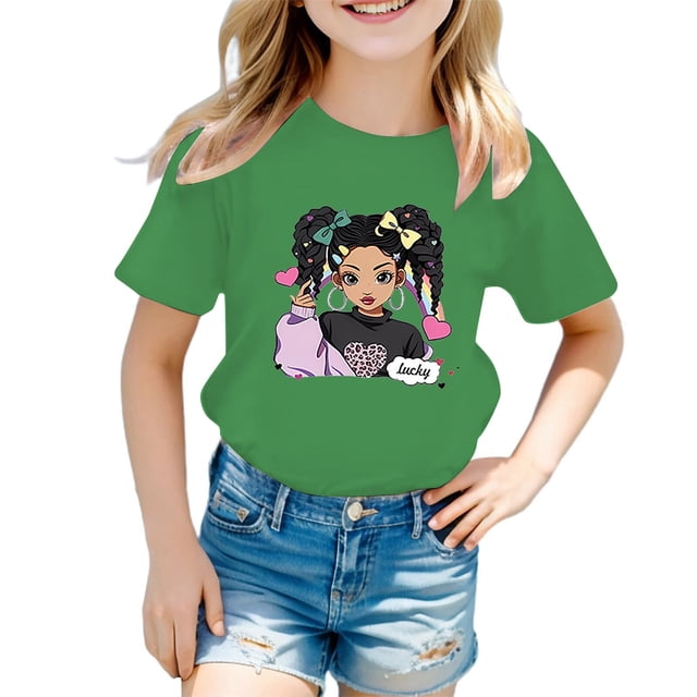MEZZALL T-Shirts Graphiques Mignons pour Filles Enfants, Col Rond, Manches Courtes, T-Shirt d'Été Décontracté, Tee Stylé pour Bébé Tout-Petit, Tenue Quotidienne