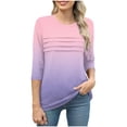 thumbnail image 4 of Olyvenn T-Shirts pour Femmes à Manches 3/4 Été 2025, Imprimé Dégradé, Col Rond, Décontracté, Basique, Coupe Tunique, Blouse, Rose, G, 4 of 6