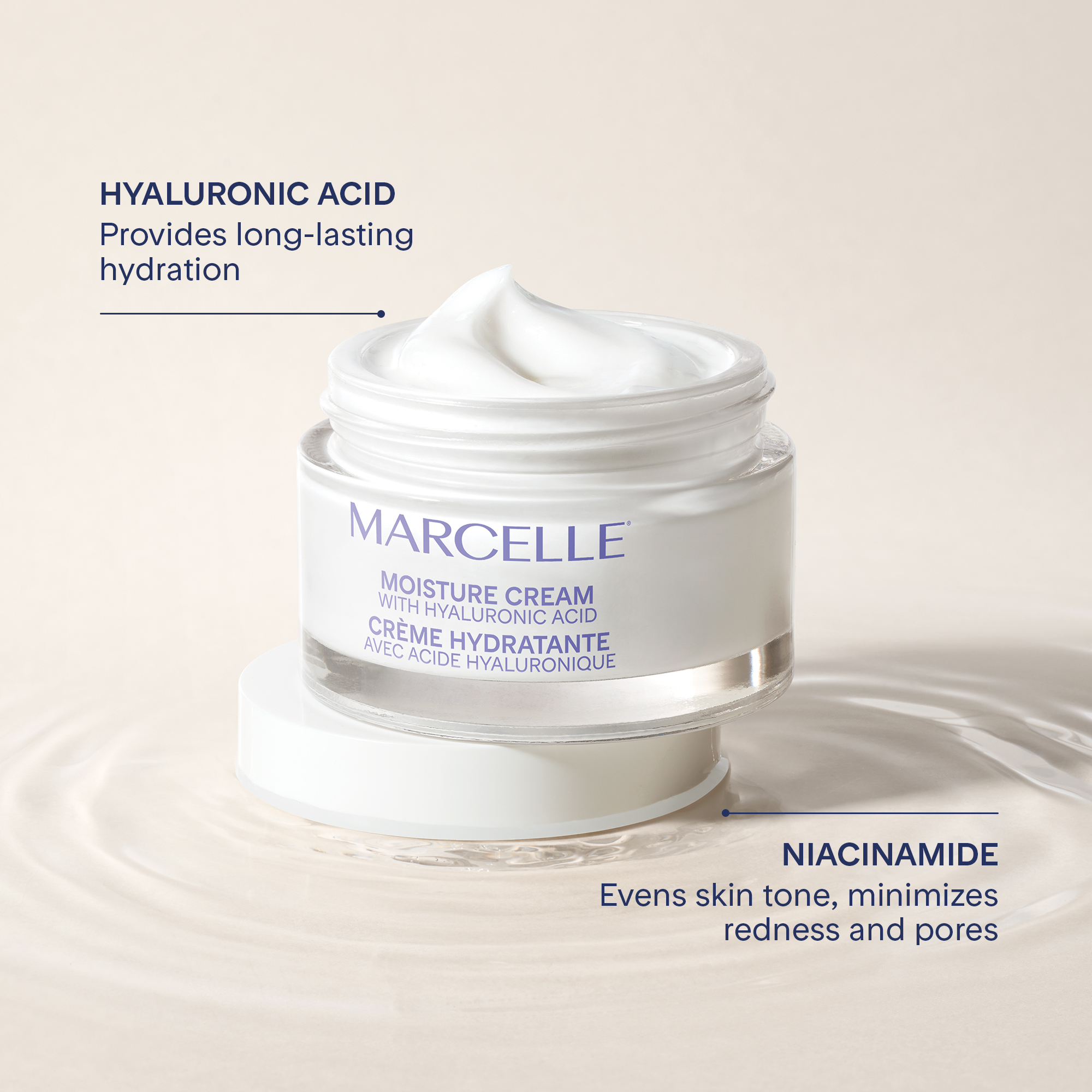 Marcelle Crème hydratante 24 h avec acide hyaluronique et niacinamide, 50 ml