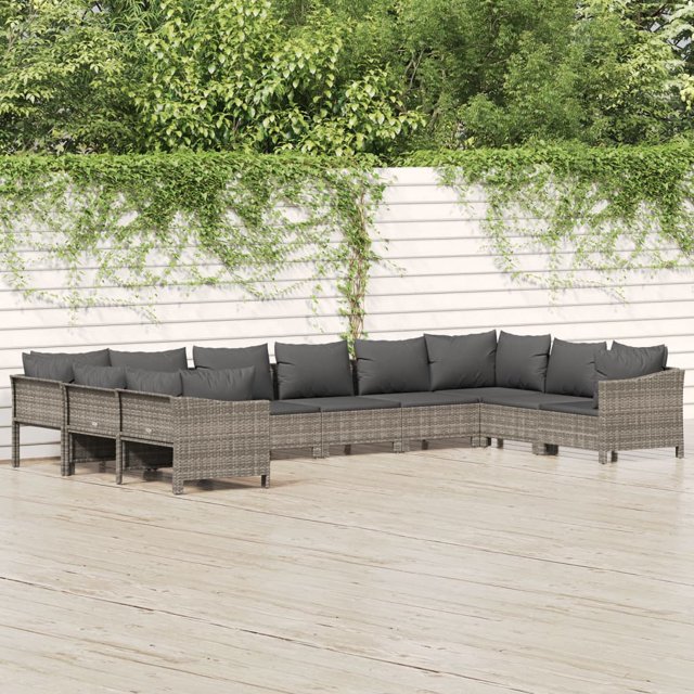vidaXL 10 Piece Garden Lounge Set with Cushions Grey Poly Rattan