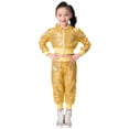 thumbnail image 1 of Sunnyoo Girls Shiny Sequins Outfits Long Sleeve Tops Pants Performance Party Dance S 2 Piece Clothes Set, 1 of 7