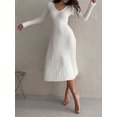 thumbnail image 2 of xiaxaixu Robes d'Automne pour Femmes 2023, Robe Chandail d'Automne et d'Hiver à Manches Longues, Col en V, Tricot Côtelé, Robe Midi de Soirée, 2 of 7