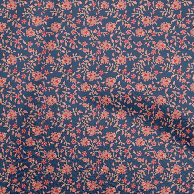 oneOone Viscose Chiffon Navy Blue Fabric Floral Craft Projects Decor Fabric Printed By The Yard 42 Inch Wide