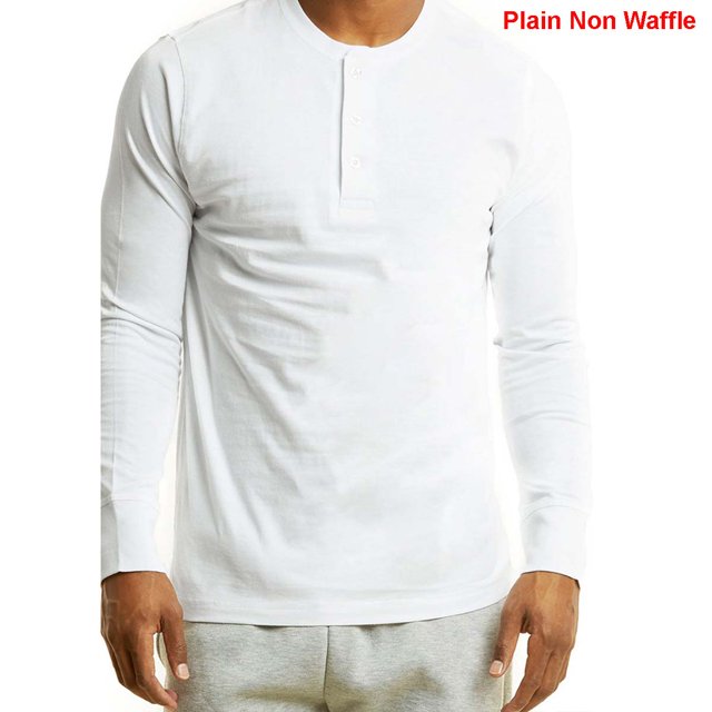 SLM Mens Cotton Thermal Tops Waffle Knit or Plain Henley Shirts -2XL-Basic White