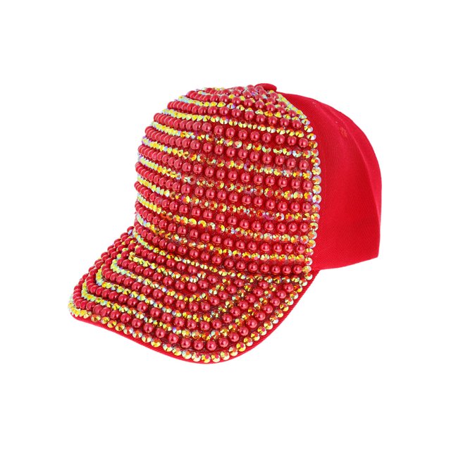 Top Headwear Casquette de Baseball Bling en Perles et Strass - Rouge