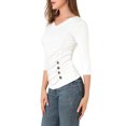 thumbnail image 4 of INSPIRE CHIC Women's Button Decor V Neck 3/4 Sleeve Solid Blouse Knitted Ruched Top, 4 of 6