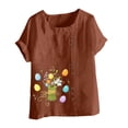 thumbnail image 4 of EGNMCR T-Shirt de Pâques Femmes Chemises Imprimé de Pâques T-Shirt d'Été pour Femmes Surdimensionné Décontracté Col Rond Manches Courtes Impression de Fleurs Chemise Ample Hauts Femmes T-Shirts, 4 of 5