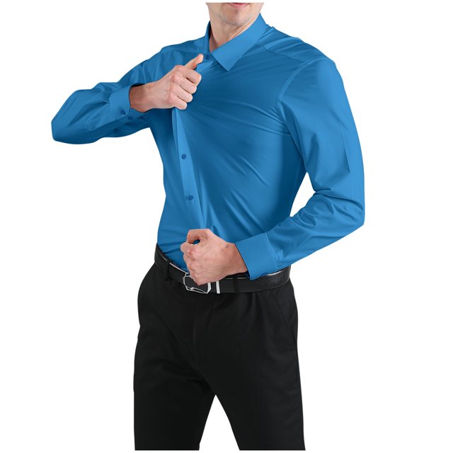 RXIRUCGD Chemises pour Hommes Décontractées Mode Unies en Tissu Élastique à Col Rabattu avec Boutons, Bleu, Taille : M