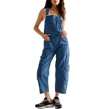 Mialoley Salopette pour Femme, Couleur Unie, Coupe Ample, Bavette Classique, Denim Extensible, Combinaison Décontractée en Jean