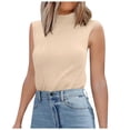 thumbnail image 1 of MIASHUI Débardeurs en Tricot Sans Manches pour Femmes Tendance Décontracté Col Roulé Chandail Gilet, Beige, TTG, 1 of 8