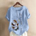 thumbnail image 1 of Pisexur Hauts pour Femmes en Coton et Lin Été Décontracté Imprimé Papillon Blouses Oversize Col Rond Tunique Ample Manches Courtes Hauts Chemises Grande Taille, 1 of 5