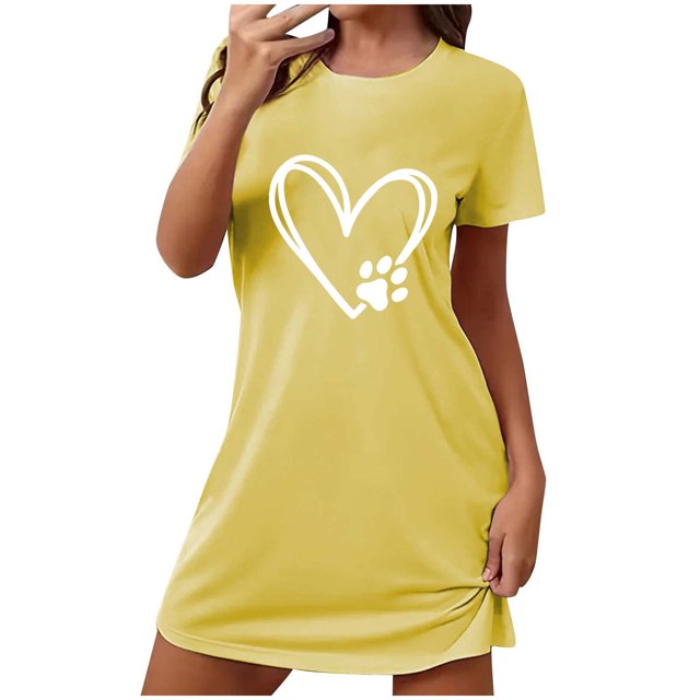 Rbaofujie Pyjama d'Allaitement pour Femmes, Chemise de Nuit Courte Surdimensionnée Imprimée à Col Rond et Manches Courtes, Robe Grande Taille, Chemises de Nuit pour Femmes
