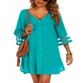 thumbnail image 1 of Robe de Plage en Chiffon à Manches 3/4 Boutonnée pour Femmes, 1 of 5