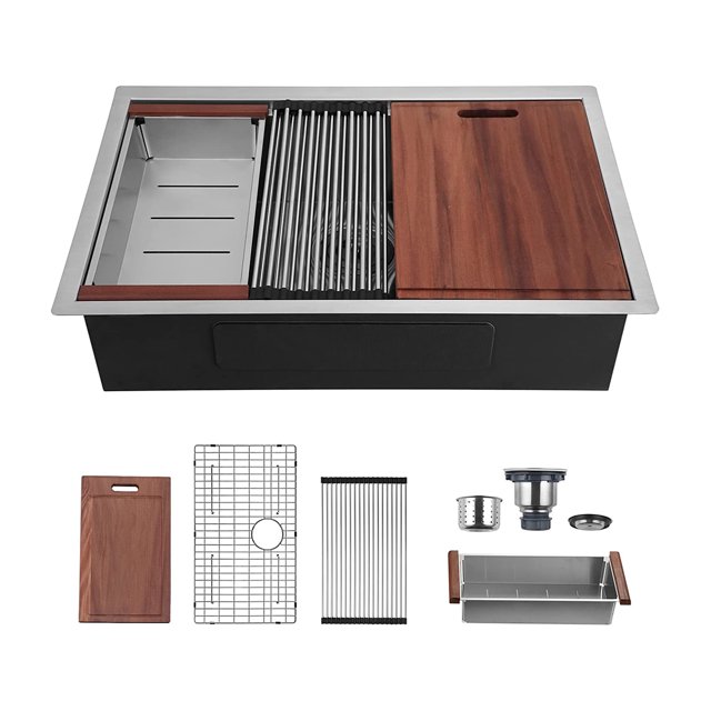 ALWEN 32 x 19" Stainless Steel Workstation Ledge Single Bowl Sink Undermount