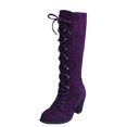thumbnail image 4 of LSLJS Chaussures Rétro pour Femmes Décontractées à Talons Bas Épais Grande Taille Mi-Mollet à Lacets, Bottes Mi-Mollet pour Femmes, 4 of 8