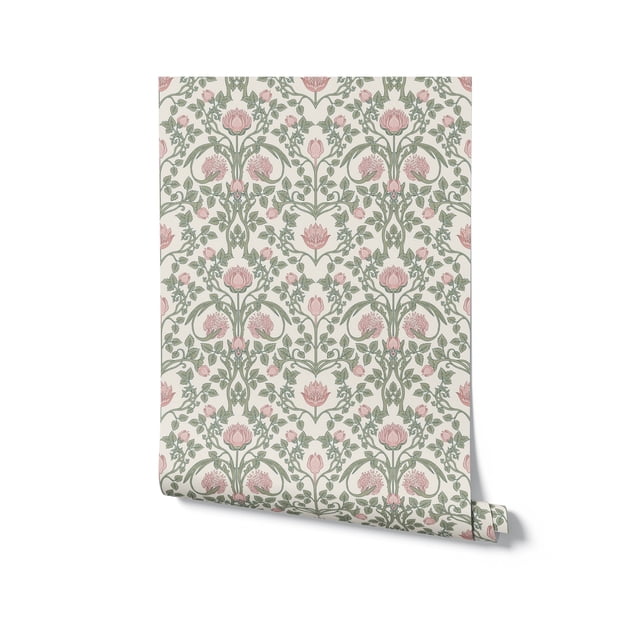 Papier Peint Damassé Floral Pastel