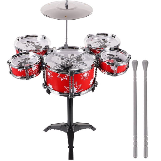 CHOK Jazz Drum Set with Chair for Kids Musical Instruments Educational Toys for Children (Red)