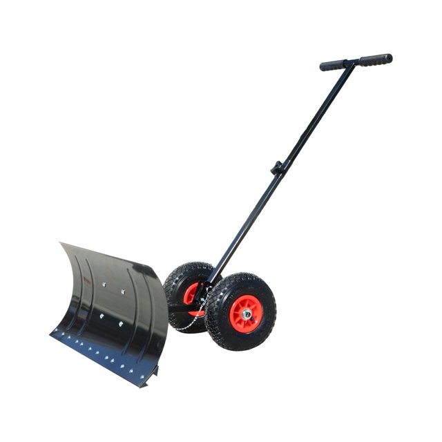 Wheeled Snow Pusher Snow Plow Adjustable Handle Snow Pushing Portable Winter Wheels 74x35cm
