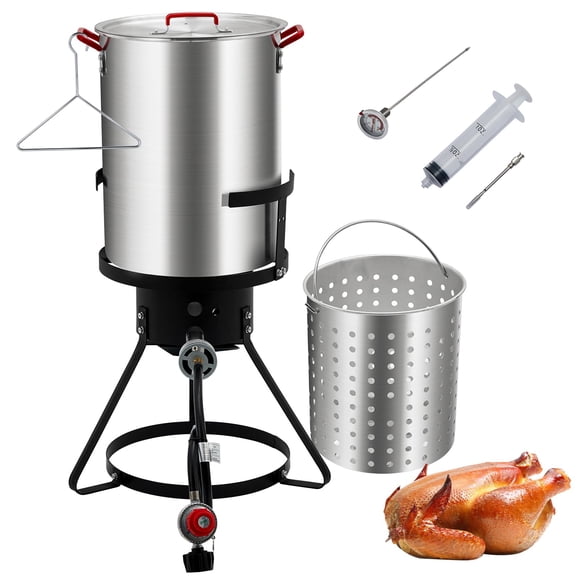 EDTara Friteuse à Dinde de 30 Qt, Chaudière Vapeur en Aluminium pour Fruits de Mer, Friteuse Profonde d'Extérieur avec Régulateur 0-5 PSI, Casserole pour Poisson avec Réchaud au Propane, Support de Brûleur et Trousse de Thermomètre pour Frire la Dinde