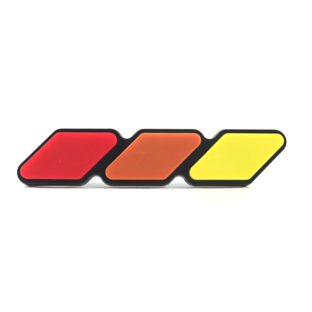 Yeacher grille badge emblem decoration label replacement for Toyota trucks, compatible with 4Runner, Tundra, Sequoia, Rav4, and Highlander. Designed to enhance vehicle style, it features a red, orange, and yellow gradient with a black border. Made of durable ABS material, it resists fading and withstands all weather conditions. Includes a grille badge, bracket, bolts, and screws for easy installation. Dimensions: 15x3x2 cm. Suitable for vehicles with grilles, excluding 2020 Tacoma models.