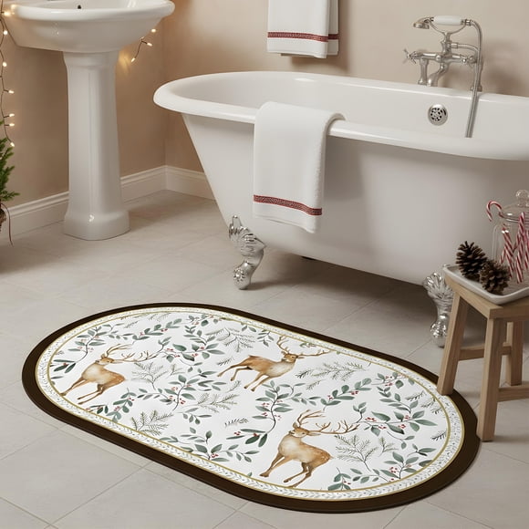 Gogreen Bath Mat - Bathroom Mat Rug Non Slip Super Absorbent Stain Resistant Quick Dry Bathroom Rug-Bath Mat for Bathroom Floor Bathtub Vanity-Bathmat Bath Rug Easy Care (Christmas Deer, 20"x32")