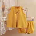 thumbnail image 1 of YUTK Outfit for Kids,Solid Color Gauze Set Double-Layer Breathable Two-Piece Set Bow Top and Pants Set Round Neck Set Clearance Yellow, 1 of 3