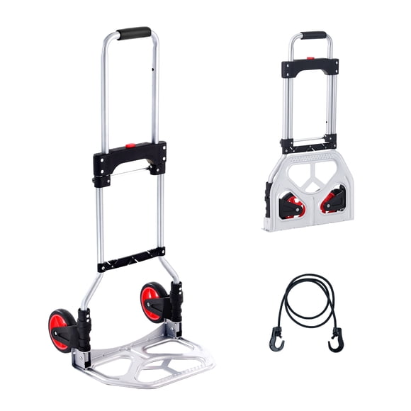 VEVOR Folding Hand Truck and Dolly, 176 lbs Capacity, Aluminum Foldable Cart, Heavy-Duty Luggage Trolley Cart with Telescoping Handle and PP+TPR Wheels for Home, Office, Shopping, Travel