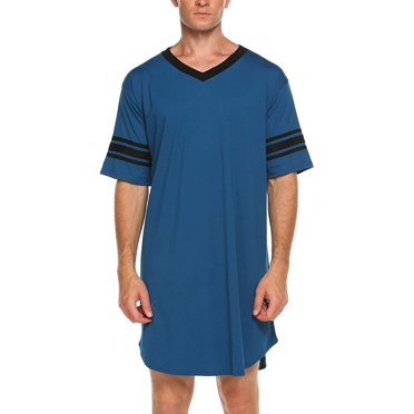 HAWEE Men's Nightshirt Cotton Nightwear Comfy Big & Tall V Neck Short Sleeve Soft Loose Pajama Sleep Shirt Size S-XXL