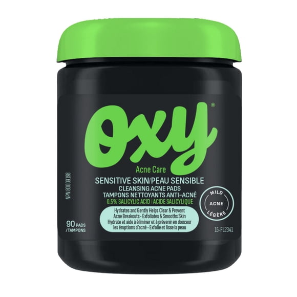 Oxy Sensitive Skin Cleansing Acne Pads - Clinically Proven Salicylic Acid (0.5%) – Gentle Formula to Help Prevent Breakouts, Enhanced Moisturizers, Hydrating, Unscented - Dermatologist Tested