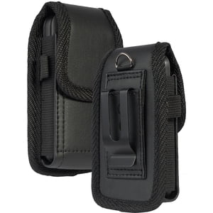 Case de téléphone à bascule, Nakedcellphone Pochette verticale en cuir végétalien noir [Belt Loop, Clip métallique, Fermeture magnétique] pour Alcatel MyFlip 2 A406DL, Nokia 2720 V