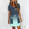 thumbnail image 2 of Birdeem Robes pour Femmes Mode Féminine Couleur Unie Manches Courtes Col en V Mi-Mollet Robe, 2 of 12