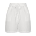 thumbnail image 4 of Mrat Cotton Linen Shorts for Woman Drawstring Elastic Waist Shorts Comfy Shorts 5 Inch Inseam Beach Short with Pockets S-36 White S, 4 of 8